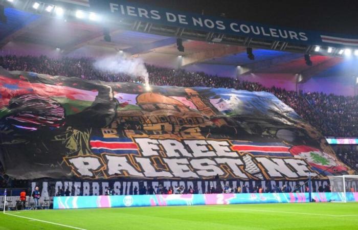 “Free Palestine”, the magnificent tifo at the Parc des Princes before Atletico