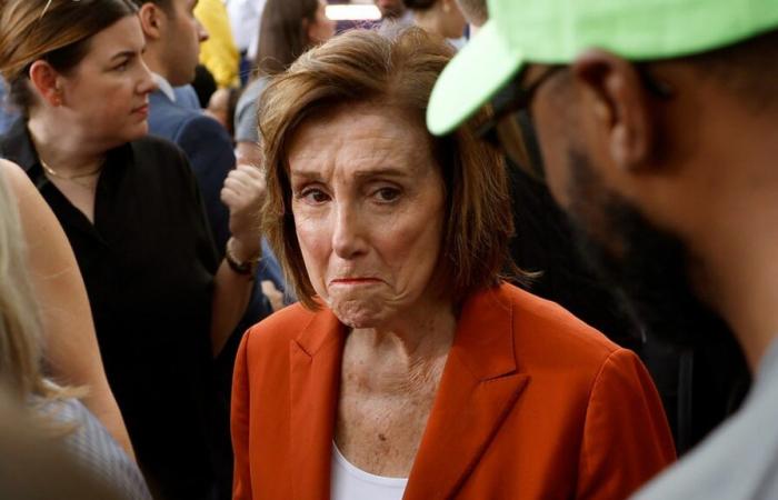 Nancy Pelosi appears tearful at Harris concession event