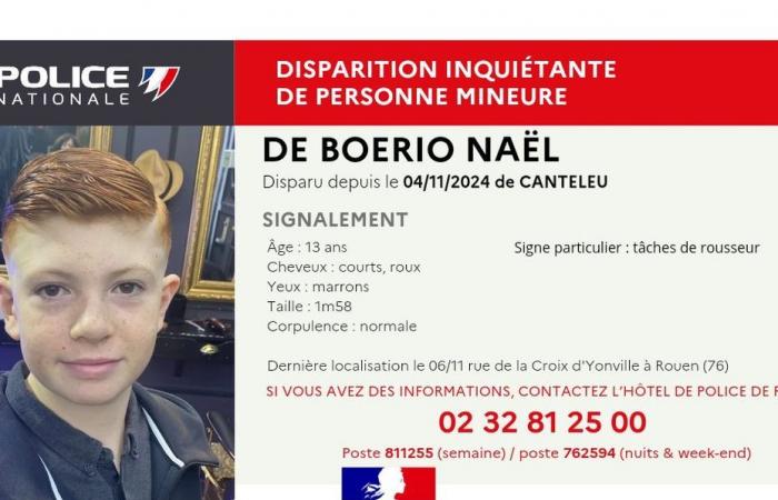 a call for witnesses broadcast to find Naël, 13 years old