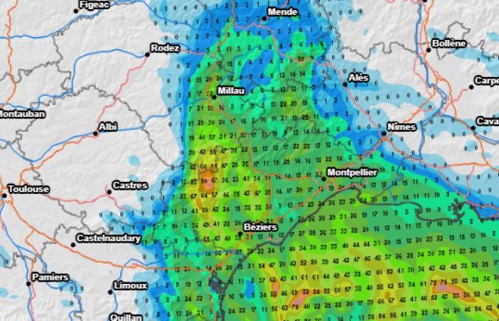 Heavy rain over the next 24 hours near Hérault then a cold drop next week