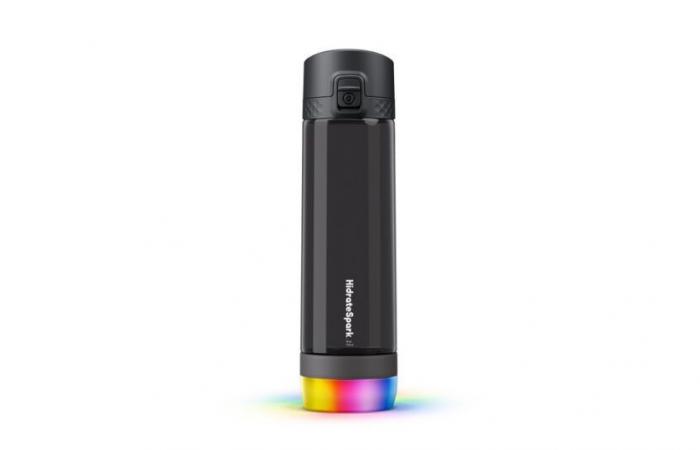 HidrateSpark PRO connected water bottle in Tritan plastic (700 ml) + additional cap with straw – Black