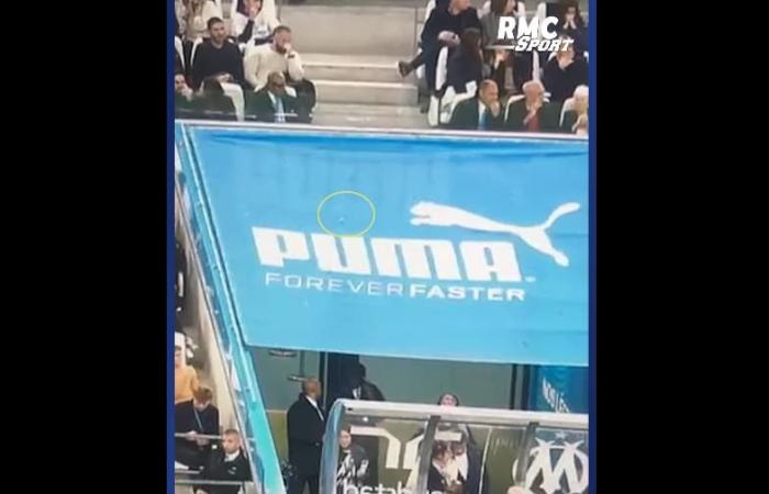 the images of the projectile which hit a DAZN journalist at the Vélodrome