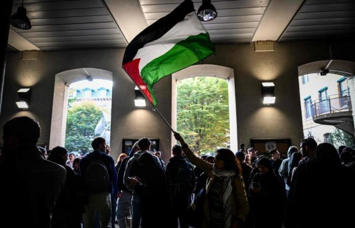 Pro-Palestinian activists demonstrate against the arrival of Yaël Braun-Pivet in Lyon