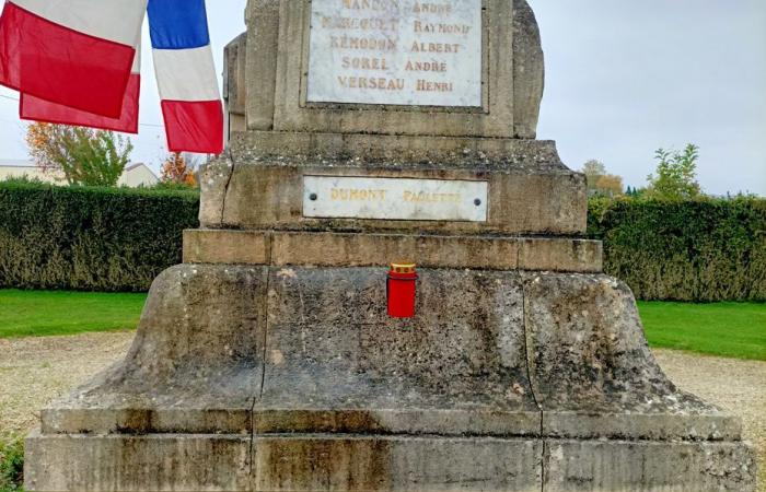 the name of a nurse, engraved on the war memorial of her village, 106 years after her death during the Great War