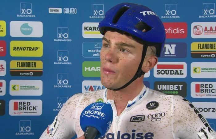 Thibau Nys immediately makes his European star jersey sparkle with a strong solo effort in Lokeren