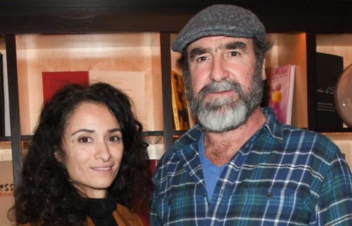 Eric Cantona supported by his wife Rachida Brakni for a difficult speech