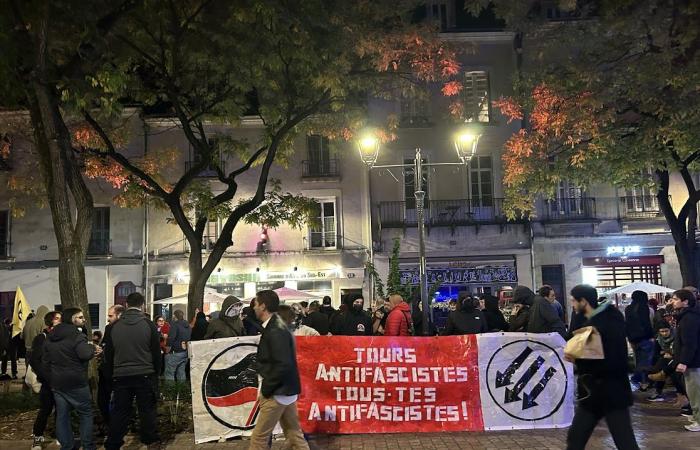 identity and anti-fascists challenge each other from a distance