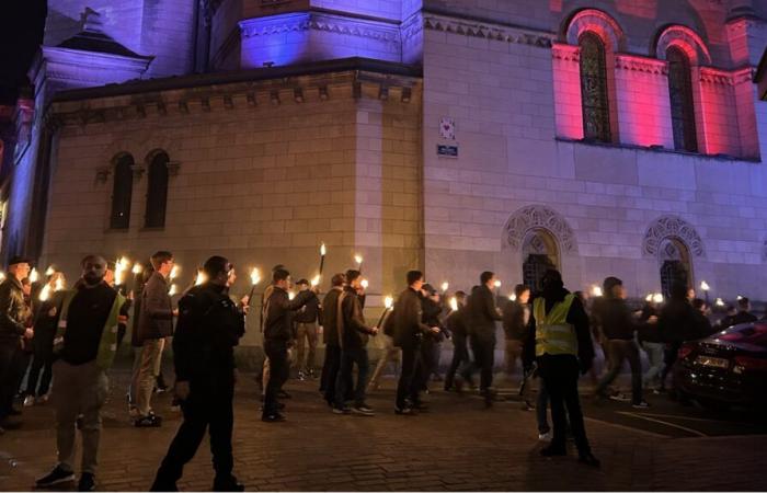 identity and anti-fascists challenge each other from a distance