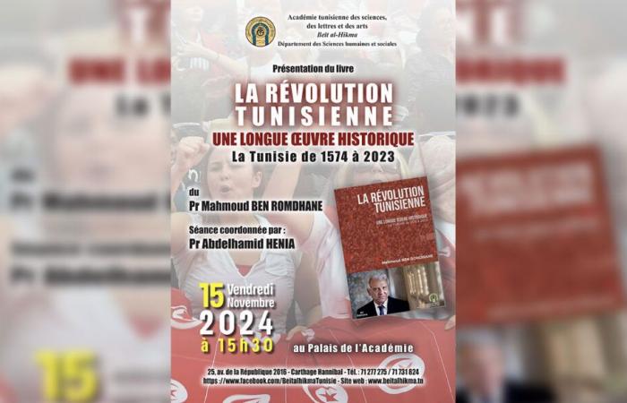 Presentation of the book by Professor Mahmoud Ben Romdhane “The Tunisian Revolution. A long historical work. Tunisia from 1574 to 2023”, November 15, in Beït al-Hikma: The revolution and its historical context