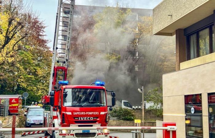 Two vehicles on fire in a parking lot in Geneva, robot on the bridge