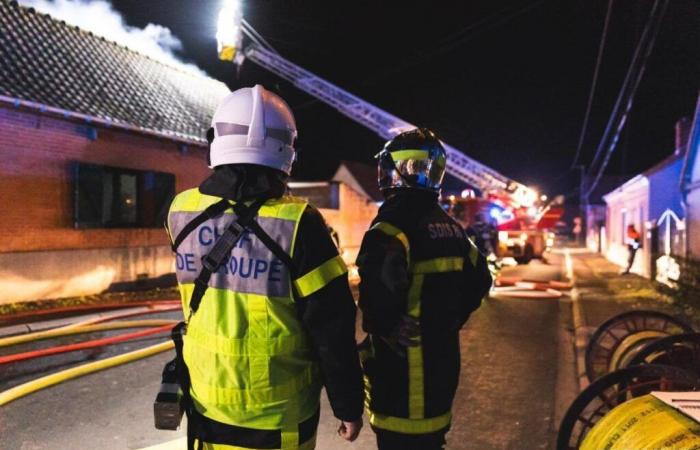 A house engulfed in fire in Domvast near Abbeville, the family relocated