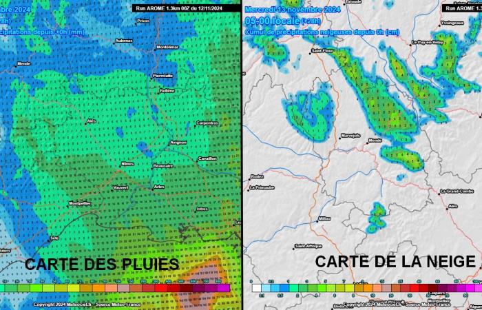 Snowfall on Lozère and rain on the plains