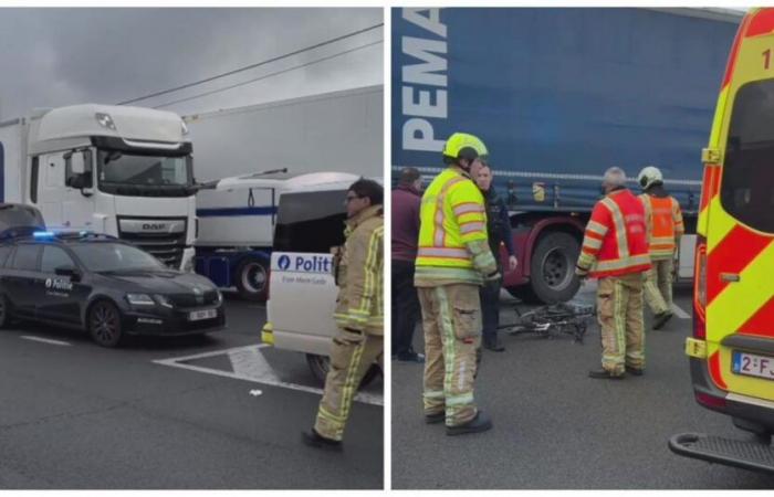 a cyclist between life and death after being hit by a truck, “the bike was stuck under the wheels”