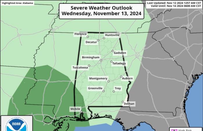 Rain and a few storms on the way to Alabama Wednesday