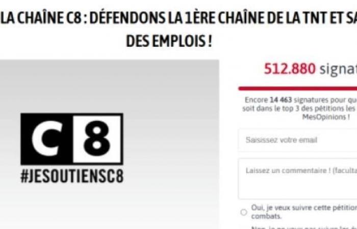 URGENT – At 8:14 p.m. this evening, the petition in favor of C8 exceeded 1/2 million viewers after only 4 days online, marking an unprecedented mobilization for the channel!