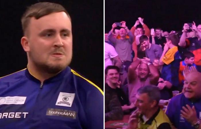 Luke Littler plays the showman at the Grand Slam of Darts as he misses out on record-breaking 9-darter by millimetres