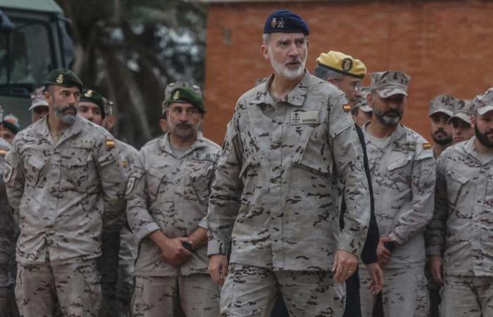 King Felipe with the armed forces deployed to help the victims of Valencia