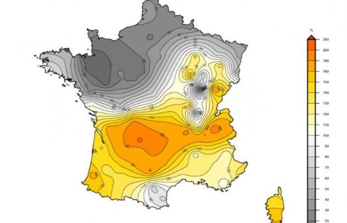 the difference in sunshine between the south and the north in November summarized in a map