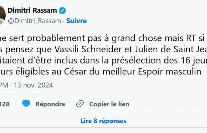 Dimitri Rassam criticizes the latest César announcement: his X account mysteriously disappears