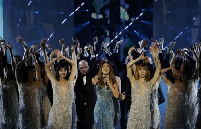 Celine Dion, Jennifer Lopez and Camila Cabello perform as Elie Saab during the gala fashion show in Riyadh