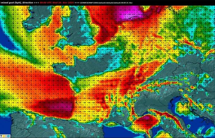 Change of weather in France from November 18