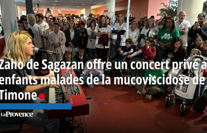 Zaho de Sagazan meets children with cystic fibrosis at Timone hospital