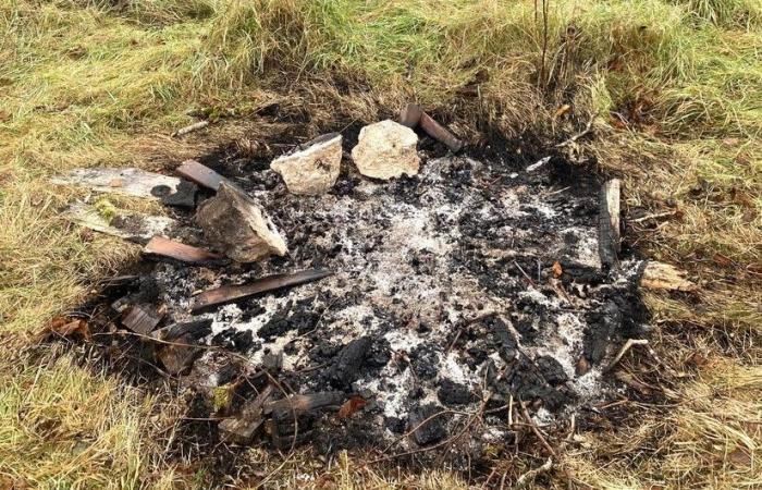 A public bench set on fire for a wild barbecue in Vignory