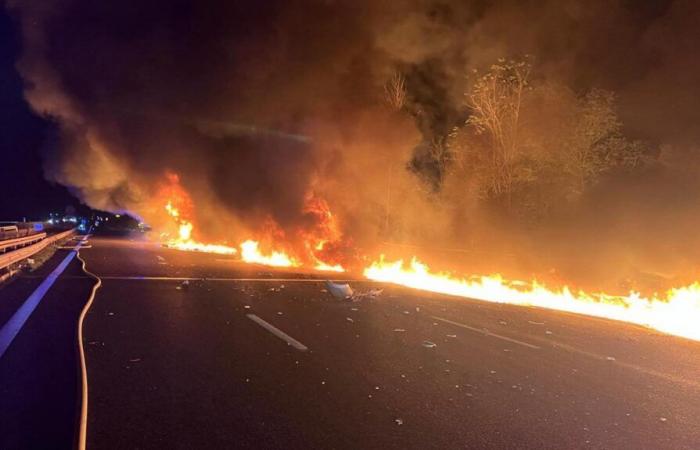 A heavy goods vehicle on fire on the A1 in Oise, traffic interrupted for more than 10 hours