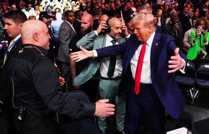 Trump & Joe Rogan Share A Victory Hug At UFC 309 At Madison Square Garden