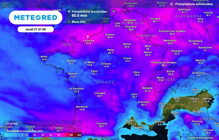 before the arrival of cold and snow, heavy rain is forecast over the next few hours in France