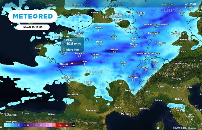 Tomorrow, a cold front will cross France, with accumulations of up to 50 l/m². Which areas affected?