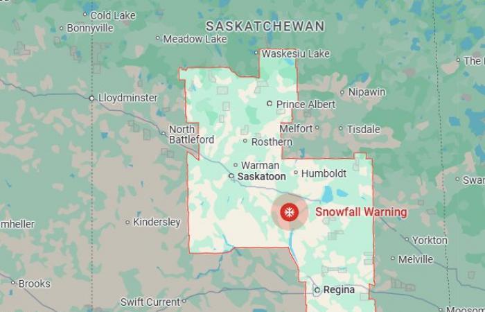 Snowfall warning issued for parts of Saskatchewan