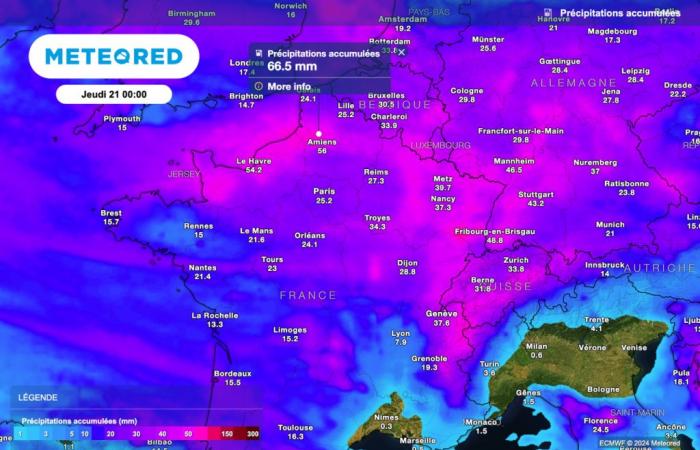 Tomorrow, a cold front will cross France, with accumulations of up to 50 l/m². Which areas affected?