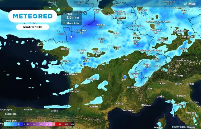 Tomorrow, a cold front will cross France, with accumulations of up to 50 l/m². Which areas affected?