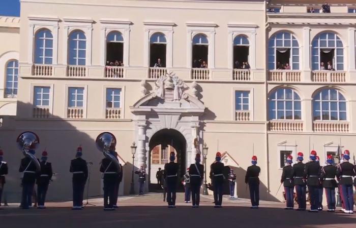 Jacques and Gabriella of Monaco on the balcony with Albert II and Charlene to attend the military parade including the Republican Guard