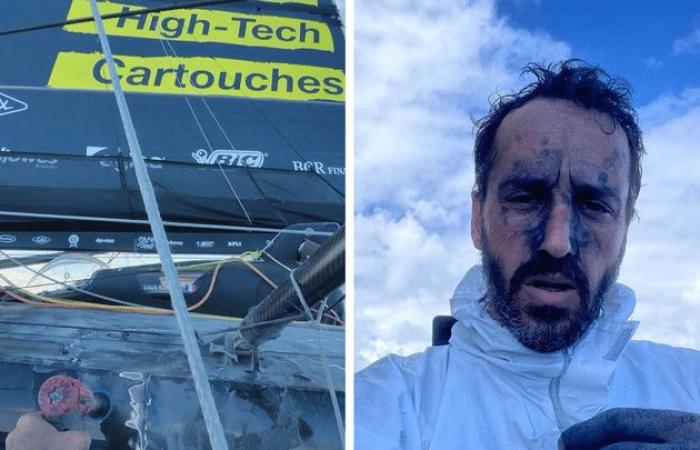 “The sky is falling on your head,” confides Louis Burton after three days of repairs on the open sea