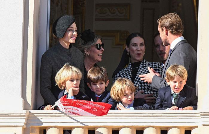 Princess Caroline happy grandmother with her seven grandchildren on the balcony of the princely palace