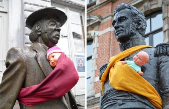 This is how they celebrate International Men’s Day in Ghent: statues are given a baby sling (Ghent)