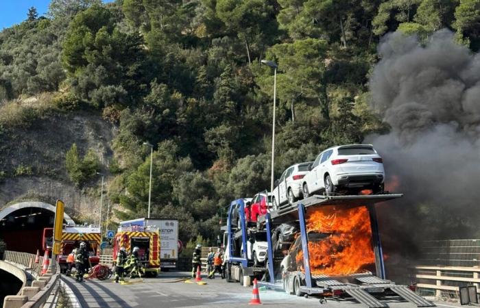 Nice. A truck catches fire on the A8 motorway, traffic interrupted