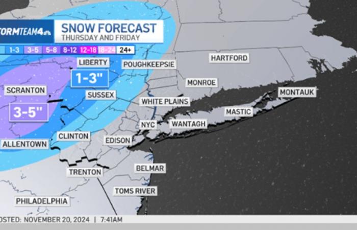 Some areas to see first flakes of season – NBC New York