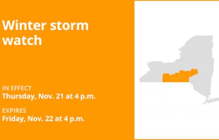 Winter storm watch for Tompkins and Cortland counties for Thursday and Friday – up to 8 inches of snow