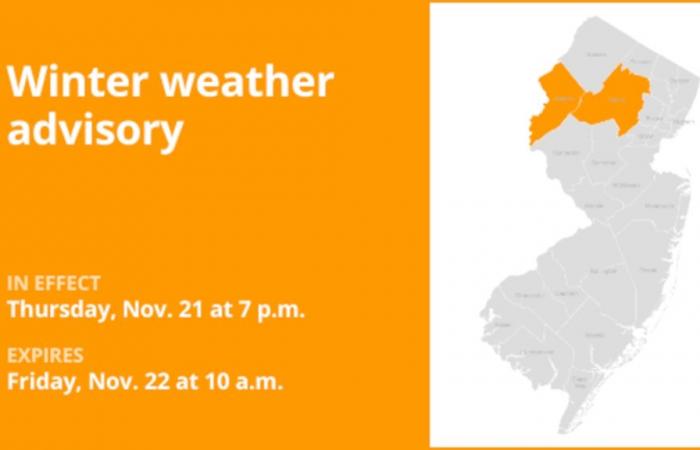 Warren and Morris counties under a winter weather advisory until Friday morning