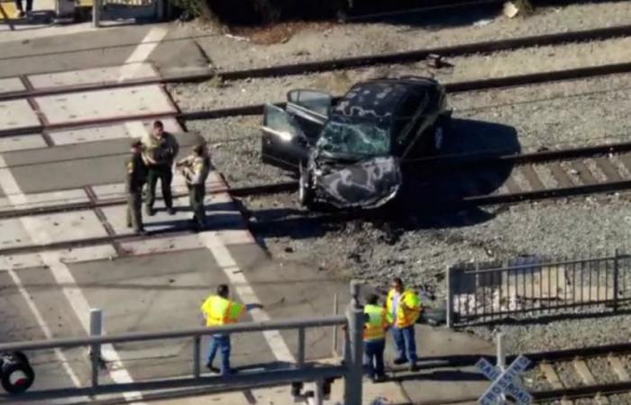 Driver hospitalized after slamming into side of Metro train in South Los Angeles