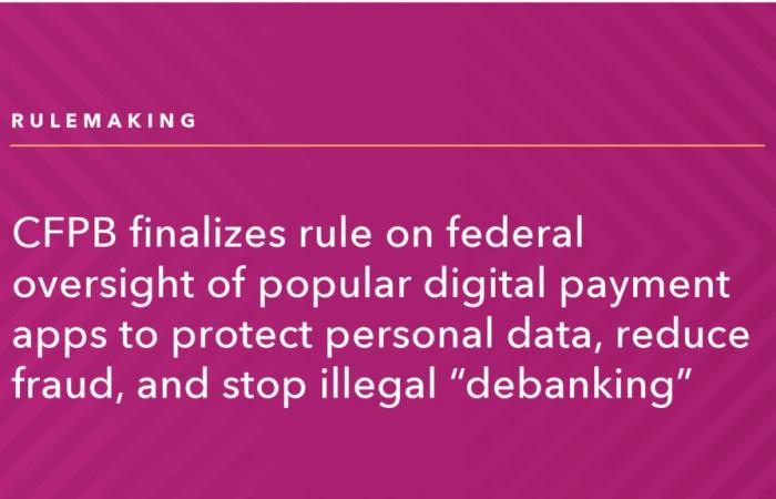 CFPB Finalizes Rule on Federal Oversight of Popular Digital Payment Apps to Protect Personal Data, Reduce Fraud, and Stop Illegal “Debanking”