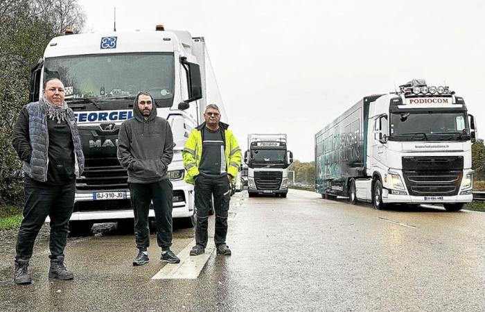 Stopping on the RN12 near Morlaix because of the snow, truck drivers take the opportunity to “socialize”