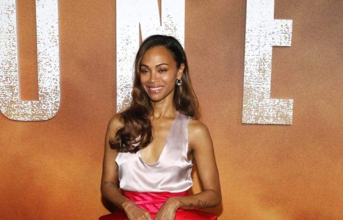 Zoé Saldana, (46 years old) in a Schiaparelli dress with a deep neckline, the star looks 10 years younger