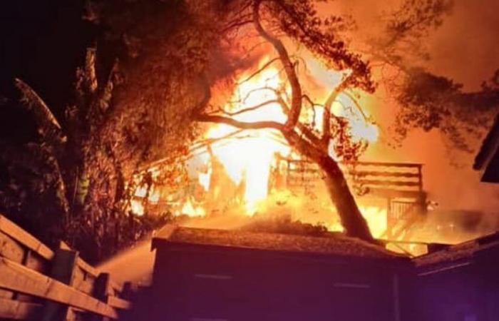 Haute-Savoie. A house destroyed by flames in Excenevex