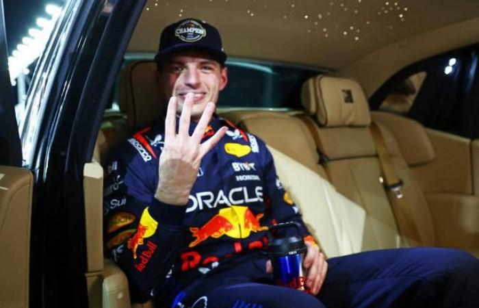 Max Verstappen ahead of Lando Norris at the Las Vegas GP and world champion for the fourth time