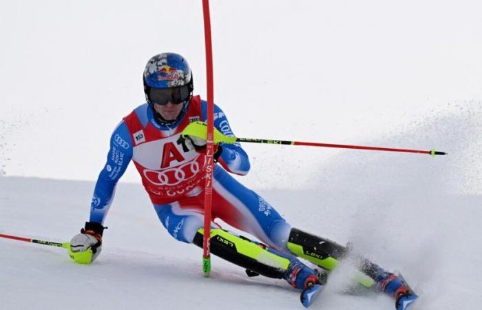 Clément Noël well in the lead in the first round of the Gurgl slalom