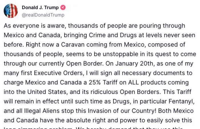 Canadian and Mexican products | Donald Trump plans to impose customs taxes of 25%